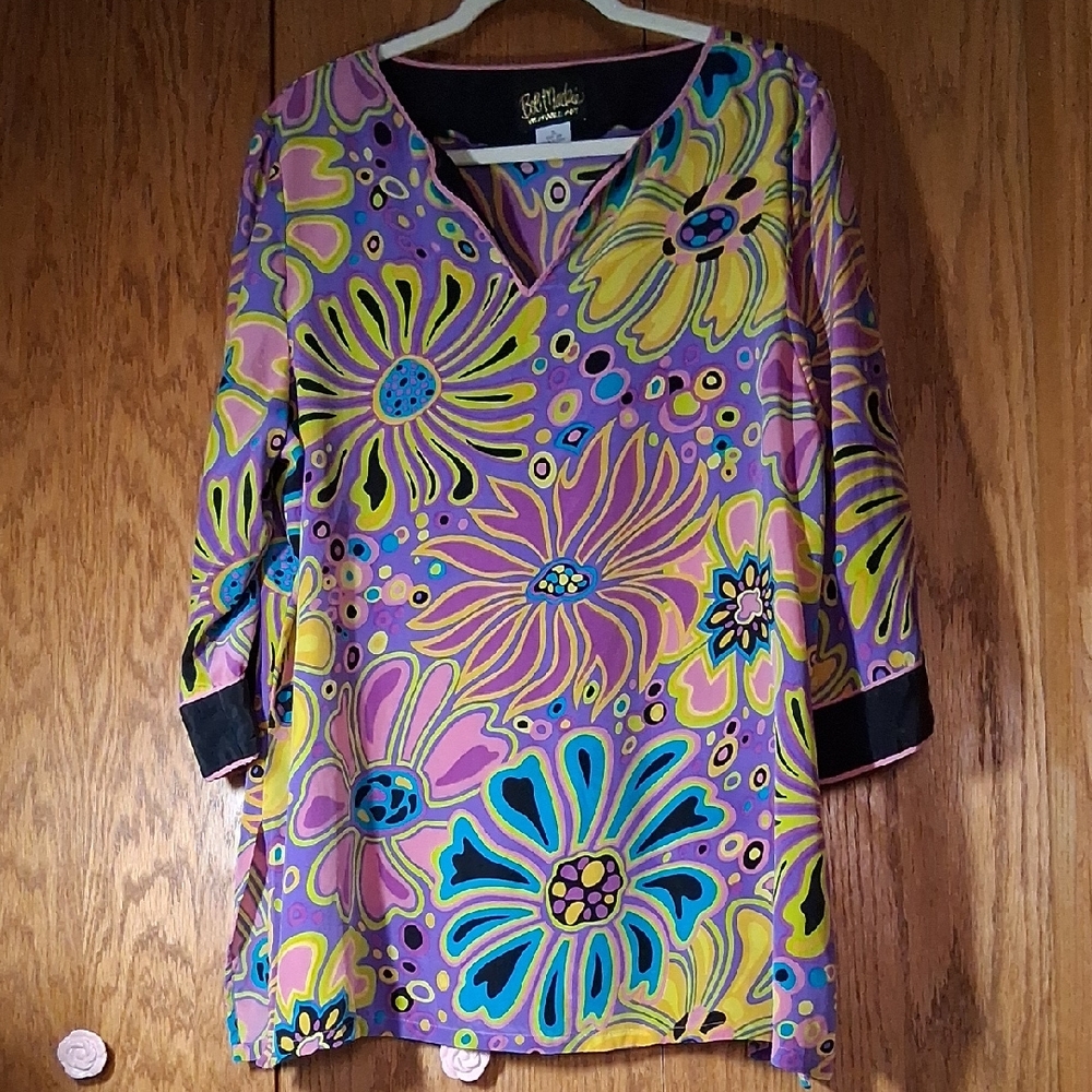 Bob Mackie Wearable Art silk top, size XL
